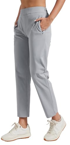Pioneer Camp Pantalones de golf de mujer 7/8 de largo con bolsillos laterales – Pantalón elástico transpirable para oficina, viajes y deporte – Cintura elástica con cordón – Pantalón ligero y que