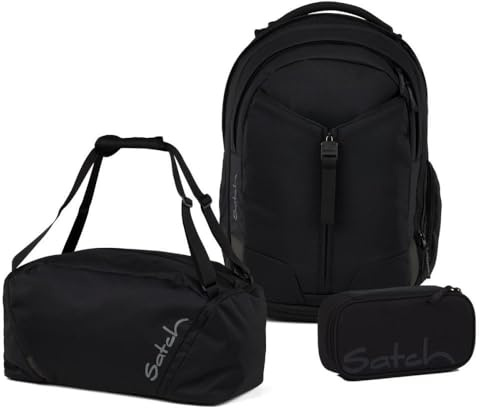 Satch Match Schulrucksack Set 3tlg. inkl. Schlamperbox und Sporttasche (Blackjack)