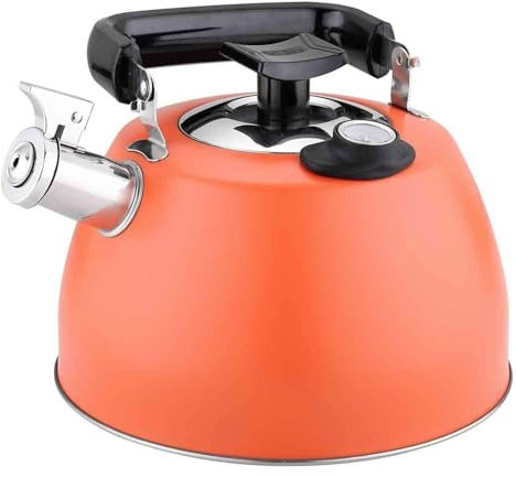 Bouilloire sifflante en acier inoxydable, 3,5 litres, avec thermomètre, poignée ergonomique anti-brûlure, compatible avec toutes les sources de chaleur(Orange)