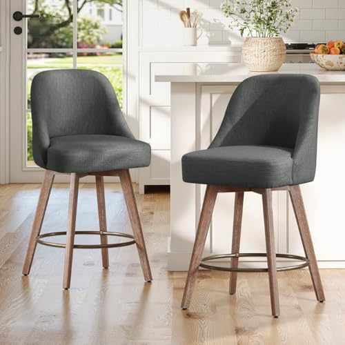 Bekrvio 360°Drehbarer Barhocker 2er Set,Barhocker mit Lehne 65cm Sitzhöhe,Tresenhocker Drehhocker,Küchenstühle mit Holzbeinen & Fußstütze,Komfortabler Barstuhl mit Gepolsterter