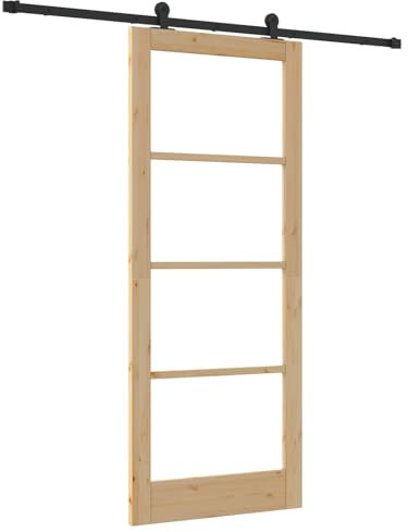 vidaXL Puerta Deslizante Orkdal Madera Maciza Natural y Cristal 86 x 211 cm Con Juego de Riel Herrajes Uso Interior División de Espacios Pino Ahorra Espacio Minimalista Establo