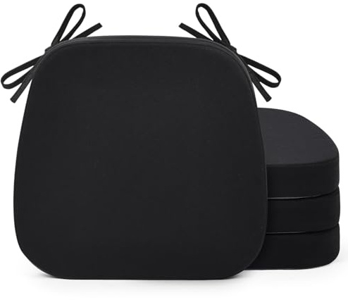 Shinnwa Chair Cushions for Dining Chairs 4 Pack, Non-Slip Kitchen Chair Cushions with Detachable Straps and Machine Washable Cover, Set of 4, 17x16x2in, Black