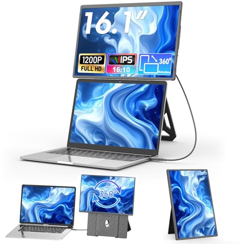 Teamgee 16,1 Laptop Monitor Erweiterung, FHD 1200P IPS tragbarer Monitor mit höhenverstellbarem 360° Magnetständer, ultradünne Doppelanzeige für Mac/Wins/Chrome (13-17,3 Laptops), VESA-montierbar