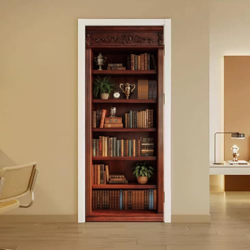 arricraft 2 Blatt Selbstklebender Türaufkleber 80cm X 200cm /31.5x78.7 Zoll Retro Bücherregal Vitrine Tür Wandbilder Aufkleber PVC Abnehmbare Tapete Dekoration Für Zuhause Schlafzimmer Wohnzimmer