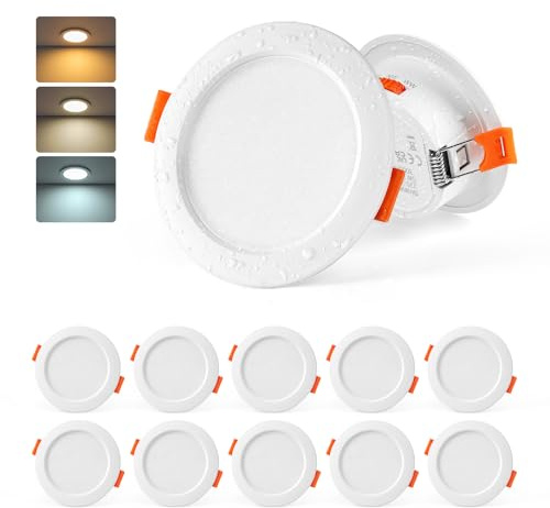 Sineyon Spot LED Encastrable Salle de Bain, Lot de 10 Spots de Plafond 5W Blanc Chaud 3000K Blanc Neutre 4000K Blanc Froid 6000K, Spot Encastrable Extra Plat pour Cuisine Salon, Trou 65-80mm