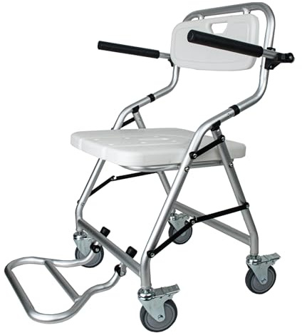 IELSH Duschstuhl mit Rollen Klappbar, Duschhocker für Senioren | 120 kg Professional Duschstuhl mit Armlehne und Rückenlehne für Schwangere und Behinderte, Wasserdichter