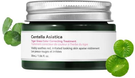 Tiger Grass Colour Correcting Cream,Centella Asiatica Even Skin Tone Base,CC Cream for Redness-Look Areas,Green Colour Corrector for Pore-Blurring,Lightweight Concealer Moisturiser