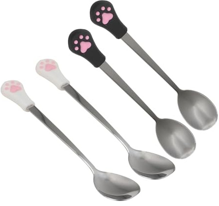 Beaupretty Stainless Steel Pet Food Spoon 4Pcs Dog Cat Scoop Silicone Handle for Home Feeding