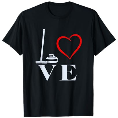 Love Curling Winter Sports Heart Curling Broom and Stone T-Shirt