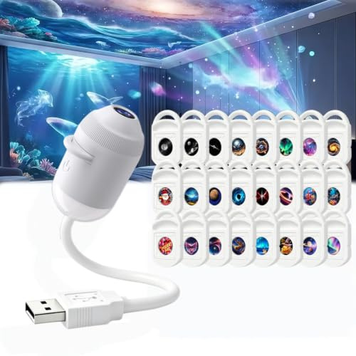 Kuisoe Comauo Nachtlicht Projektor 2-in-1 Sternenhimmel-Projektor, augenfreundliches Mini-Stilllicht zur Einschlafhilfe, USB-betrieben, dimmbar (24 Projektionsfolien)