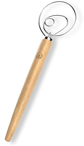 LHU Premium Original Danish Dutch Whisk for Better Dough and Bread Dough Recipes, Stainless Steel/Beech Wood with Cleaning Brush, Large, 13.5 L