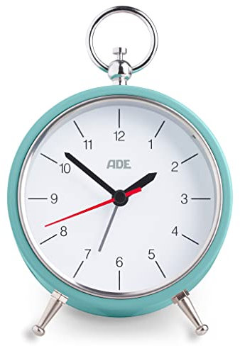 ADE Retro Réveil Analogique, Vintage Horloge de Table, 3 Niveaux de Volume, boîtier métal Old Fashioned avec Fonction Snooze et Illumination 10,8 cm, Mint | CK2008