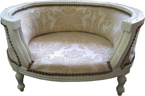 Casa Padrino Barock Hunde & Katzen Sofa Creme Muster/Altweiss - Hundesessel Sitz Hundebett Katzenbett Hund Katze Möbel