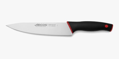 Arcos Cuchillo Cocinero Profesional - Hoja de Acero Inoxidable NITRUM 200 mm - Mango Ergonómico Negro Rojo - Serie Dúo