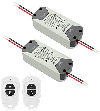 eMylo Smart Wireless RF Fernsteuerungsschalter 220V Relais 1000W Ein 1-Kanal-HF-Relaisschalter 90-250V Home Automation 433 MHz mit zwei Sendern 2 Pack