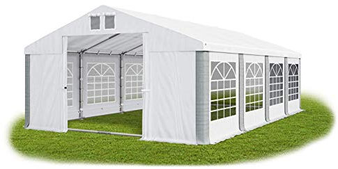 Das Company Partyzelt 5x8m feuersicher wasserdicht Weiß-grau mit Bodenrahmen 620g/m² PVC Plane Solide Festzelt Gartenzelt Summer Floor FR