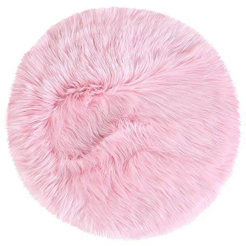 sourcing map Round Faux Sheepskin Area Rug - Light Pink 60cm x 60cm | Soft Fluffy Area Rug, Faux Fur for Bathroom Floors