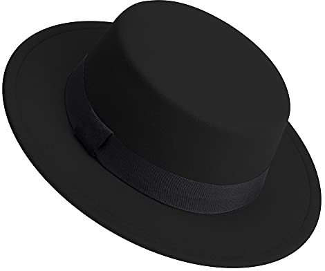 Classic Fedora Hat Flat Top Hat Felt Pork Pie Hat Wide Brim Church Derby Cap for Women and Men Black