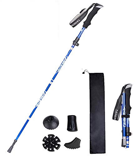 Wanderstock Faltbarer Walking Stock-Trekking Bergsteigen Ultraleicht Klappstab Ultralight zusammenklappbar, Anti-Schock mit Eva Schaum Griff (Navy Blue)