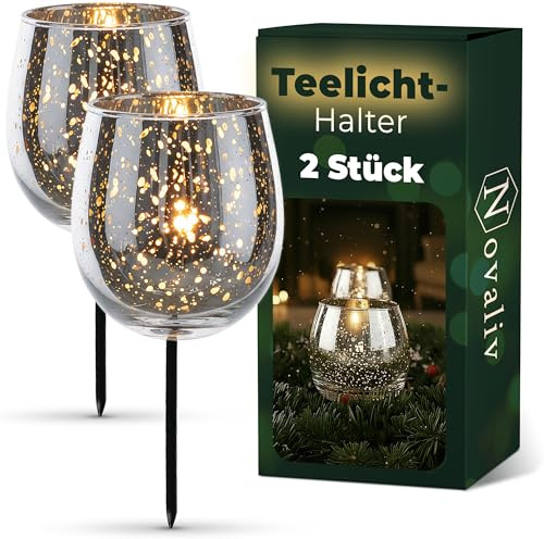2X Teelichthalter Glas für Adventskranz 6cm Bauchig Silber Teelichtgläser Klein Kerzenhalter für Teelichter Weihnachtskranz 2er Gesteck Weihnachten Dekoration Xmas