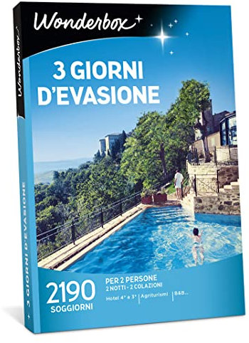 WONDERBOX - Cofanetto Regalo - 3 Giorni D'evasione - 2190 soggiorni in hotel a 4 e 3 stele in Italia e in Europa - Regalo Perfetto per una Coppia o per un Week end tra Amici