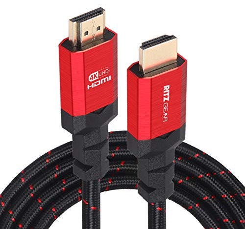 Ritz Gear 4K HDMI 2.0 Cable 8 ft. [3 Pack] 18 Gbps Ultra High Speed Braided Nylon Cord & Gold Connectors - 4K@60Hz/UHD/3D/2160p/1080p/ARC & Ethernet. Compatible with UHD TV/Monitor/PC/PS5/Xbox