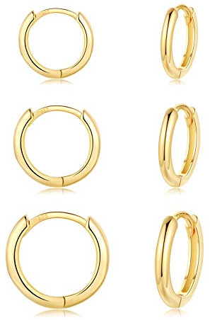 CERSLIMO Creolen Silber 925, Creolen Silber Gold Rosegold Schwarz Set Damen Herren, Klein Creolen Set Zierliche Knorpel Tragus Helix Schlafen Ohrringe 8mm 10mm 12mm