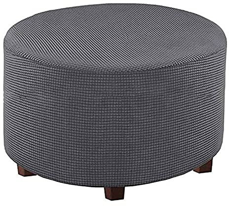 BXFUL Runde Stretchhussen für Ottomane, Jacquard, weicher Fußhocker, waschbar, elastisch, faltbar, für Wohnzimmer, groß, grau