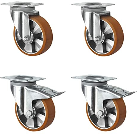 Abrollwerk 4er Set Schwerlastrollen 200 mm – 1800 kg Traglast – 2 Lenkrollen mit Bremse & 2 Lenkrollen – PU Lauffläche & Alu-Radkörper – Industrierollen mit Doppelkugellager – Transportrollen robust
