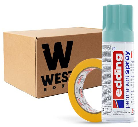 W West Boxx Premium Acryllack Spray 200 ml in Opulent Türkis Matt im Set mit Kreppband Gold 25mm x 50m Typ 521, für exakte Farbkanten