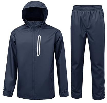 igeekwell Regenanzug Regenjacke Herren Wasserdicht Atmungsaktiv Fahrrad Regenbekleidung Reflektierender Fischen Regenmantel Leichter Winddichte Regenjacke+Regenhose Set