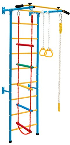 GOPLUS Jeu d’Escalade 5 en 1 pour Enfants avec Anneaux de Gymnastique, Espalier Suédois et Corde, Centre d'Activités en Acier Multifonctionnelle pour Enfants 3+ Ans, Capacité de Charge 100KG (Jaune)
