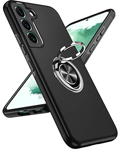 Phone Case for Samsung Galaxy S22 Phone Case Cover: Samsung S 22 Case Shockproof with Ring Holder Magnetic Stand, Shock Proof Protection Lightweight Silicone Hybrid 5G Cover Black | Invisible Metal Ring Stand Holder Tough Shockproof Protective Phone Cover for S 22 - Black