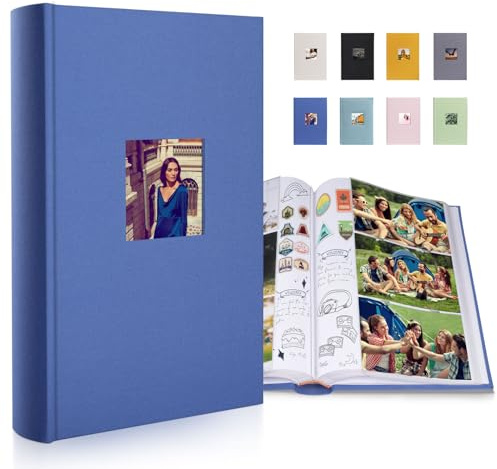 1DOT2 Einsteckalbum 10x15 300 Fotos, Leinen Fotoalbum, Blau | Säurefreie Taschen, 3 pro Seiten, Fotobuchalbum für Hochzeit, Urlaub, Familie