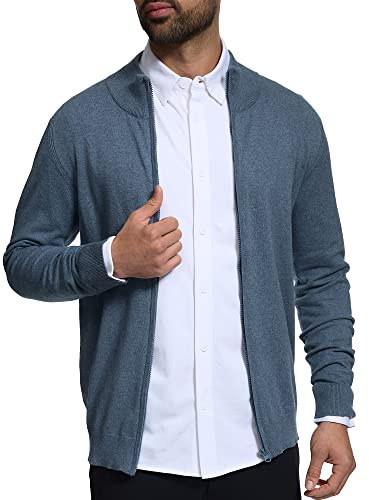 Indicode Herren Lau Strickjacke Zip-Pulli aus 80% Baumwolle mit Rollkragen | Klassischer Cardigan mit Stehkragen, Strickoberteil, Freizeitjacke, Strickjacke, Herrenjacke, Strickpullover für Männer