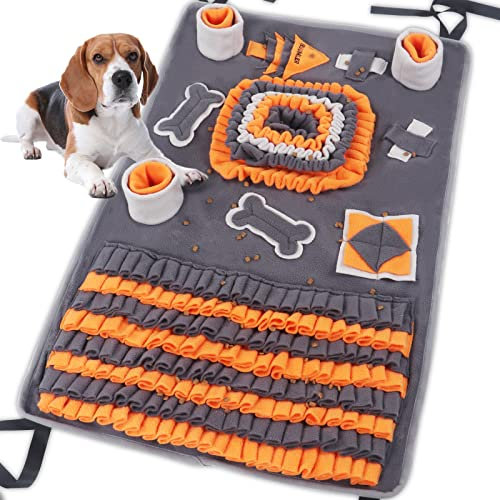 IEUUMLER Schnüffelteppich Hund, Waschbar Trainingsmatte Futtermatte intelligenzspielzeug für Hunde Fördert Natürliche Futtersuche & Stressabbau FC009 (Grau und Orange)