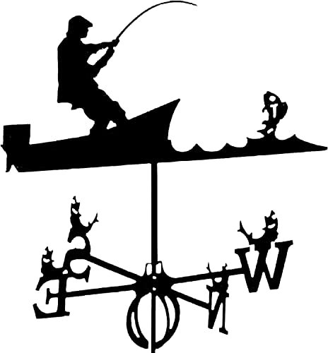 RAJVI Métal Girouette du Vent Silhouette De Pêcheur avec Bateau Et Poisson, Acier Inoxydable Durable Indicateur Outils De Mesure pour Toit Fermier Décoration De Jardin, Fishing