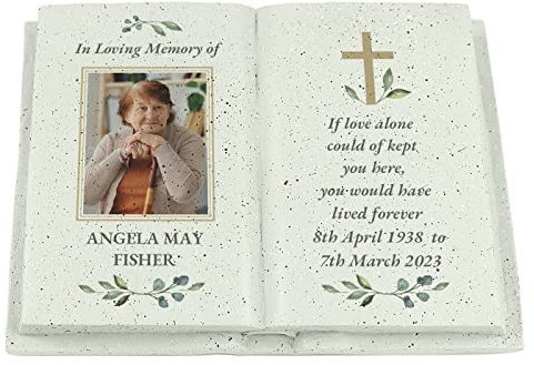 Personalised Memorial Cross Photo Upload Book Memorial Grave Marker Funeral Garden Ornaments