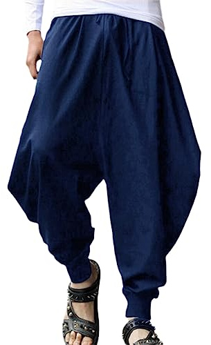 Medieval Men Cosplay Trousers Loose Traditional for Men Hakama Costume Blue 4XL