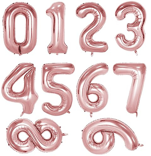 10 Pcs Number Balloon, Number 0-9 Foil Balloons 16 Inch Self Inflating Balloon Digital 0-9 Air Filled Helium Mylar Digit Balloons for Birthday Parties Anniversary Celebration Decorations (Rose Gold)