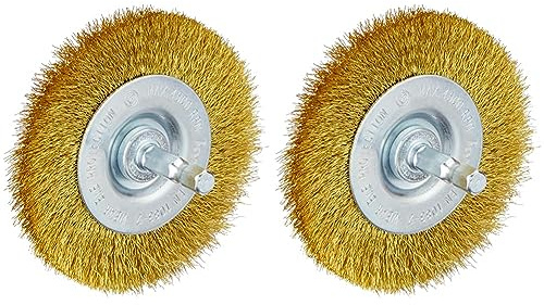 kwb Scheiben-Bürste, fein, Messing-Draht, Ø 75 mm für Metall und Stein, Drahtbürste für Bohr-Maschine inkl. E6.3 Sechskant-Schaft, zum Entrosten, Entzundern, Aufrauen und Reinigen (Packung mit 2)