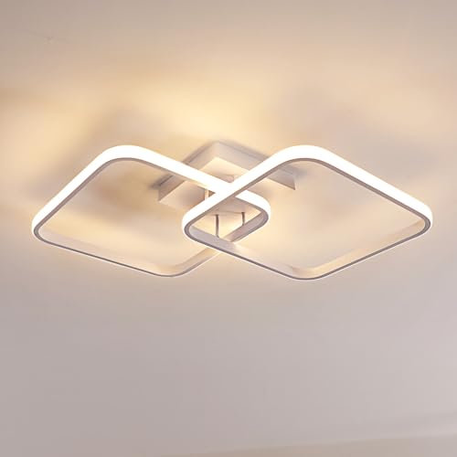 Goeco LED Deckenleuchte Moderne, 42W Quadratische LED Deckenlampe 2 Fimmige, 3000K Warmweißes Licht, Weiß Acryl Deckenbeleuchtung für Wohnzimmer, Esszimmer, Küche, 64CM