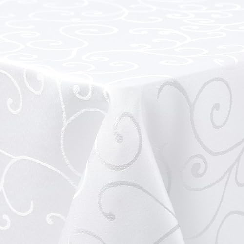 Homaxy Nappe de table lavable rectangulaire 80x80cm en polyester, Jacquard, avec ornements, résistante aux taches, facile d'entretien, Blanc