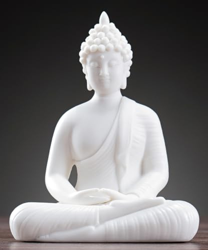 Houlu Small White Buddha Statue for Home Decor, Decorative Ceramic Meditation Buddha Statue Indoor and Outdoor, 4.3 Inches