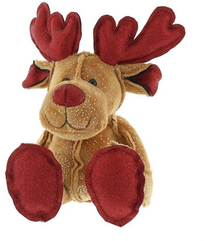 Festive Productions Soft Plush Christmas Reindeer Toy With Red Glitter Antlers 28cm Kids Xmas Bear Gift