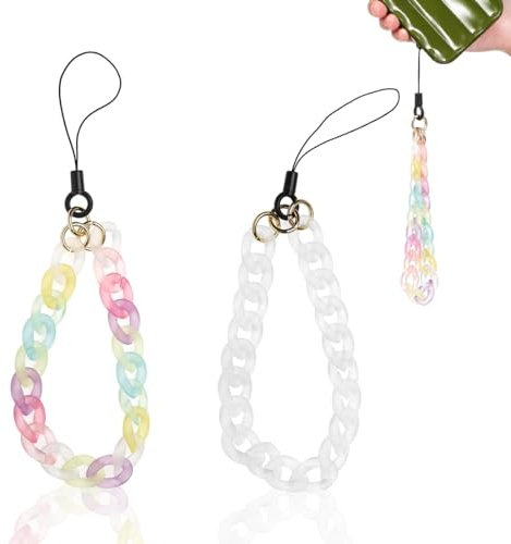XOUDKE 2pcs Charme de téléphone avec Porte clés, Bracelet en chaîne de téléphone Fait à la Main avec Pierres Acrylique Anti Perte lanière de téléphone Portable dragonne pour Porte clés