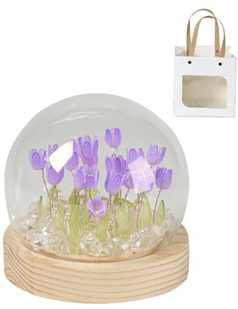 ieron Tulpen-Nachtlampe, handgefertigt, Ornament, LED-Blumenlicht für Schlafzimmer, Dekoration, künstliches, Geburtstagsgeschenk, mit Geschenktüten (20 lila Blumen)