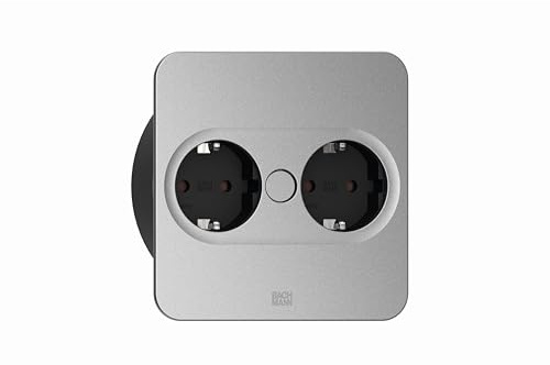 BACHMANN Enchufe empotrable Twist 2 Rectangular, 2 vías, Cable de 2 m, Enchufe de Mesa para Cocina y Oficina, Plata 946.009 (con Apertura automática, Revestimiento antihuellas y Cubierta extraíble)