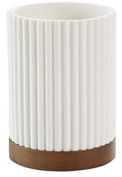 Douceur d'Intérieur, Gobelet (Diamètre 8 x 10,8 cm) Niagara Blanc, Polyrésine et Acacia