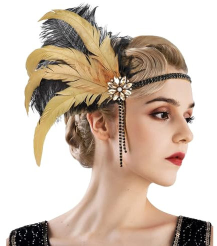 JiJiRuDU Damen 1920s Stirnband Vintage Feder Kristall Kopfschmuck Fascinator-Hut 20er Jahre Pfau Feder Haarband Cocktailparty Haar Accessoires Für Frauen Gatsby Kostüm Mottoparty